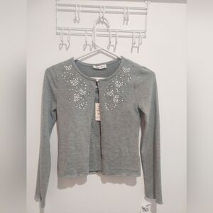 Beautees Gray Sweater with Embellishments